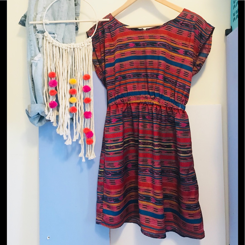Tribal Aztec Western Dress Zipper Accent Back Sz S